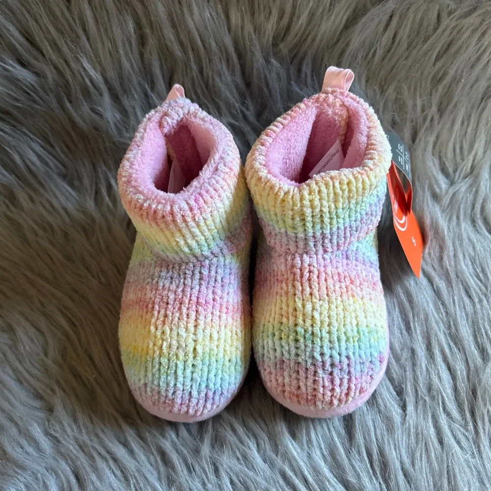 Wonder Nation Rainbow Slippers Girls Size‎ 5 Booties Shoes Slip On Adjustable